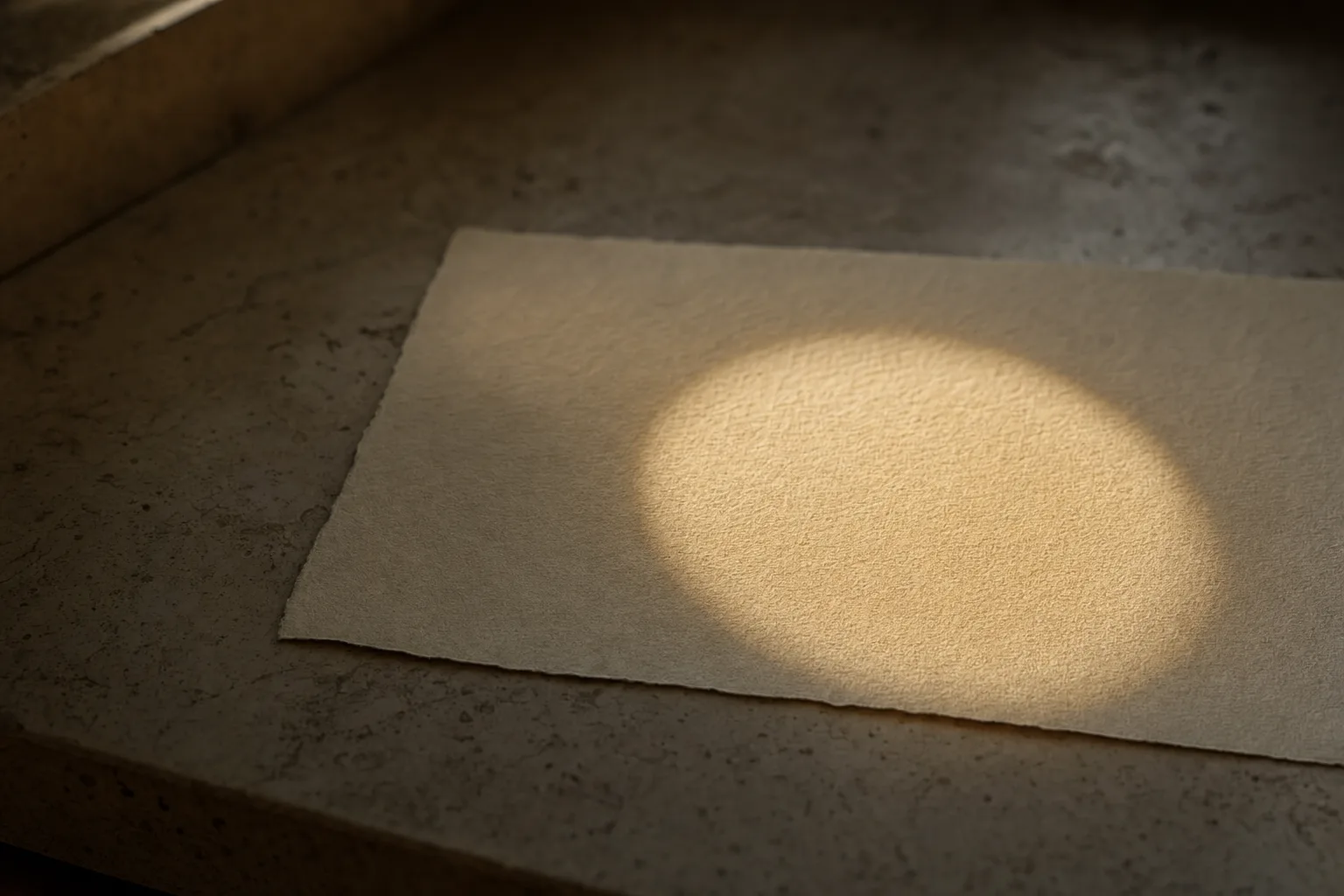 Círculo de luz projetado sobre papel claro, como um campo de exame